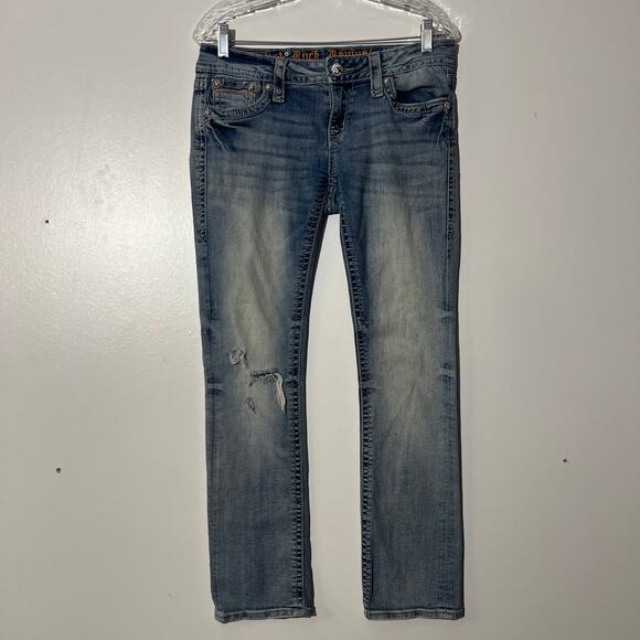 Rock Revival Buckle Essie Capri Embroidered Straight Blue Jeans Women's Size 28 - Picture 3 of 8
